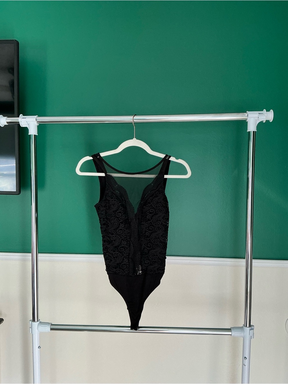 Lulu's Black Lace V-Neck Bodysuit